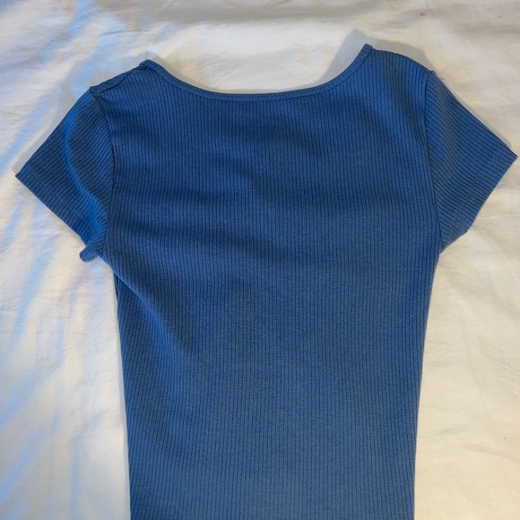 American Eagle Blue Lace-Up Ribbed Top - Picture 2 of 3